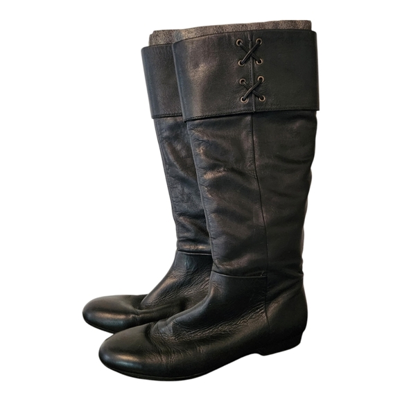 Black Knee-High Leather Boots Size 9 - Picture 1 of 7